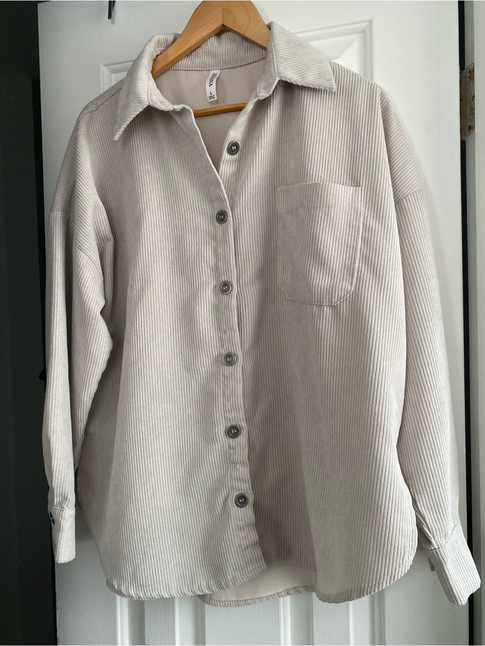 Zenana Outfitters Light Beige Corduroy Button-Down Shirt